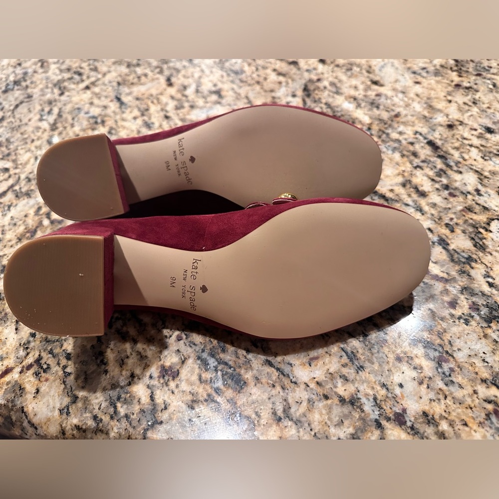 Kate Spade Dark Red (Maroon) Block Heel Suede Loafers - Picture 5 of 5